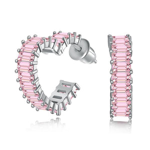 104【BETXEU】S925 Heart-shaped Earrings for Women Rectangular Pink Zircon 104【BETXEU】S925 Heart-shaped Earrings for Women Rectangular Pink Zircon