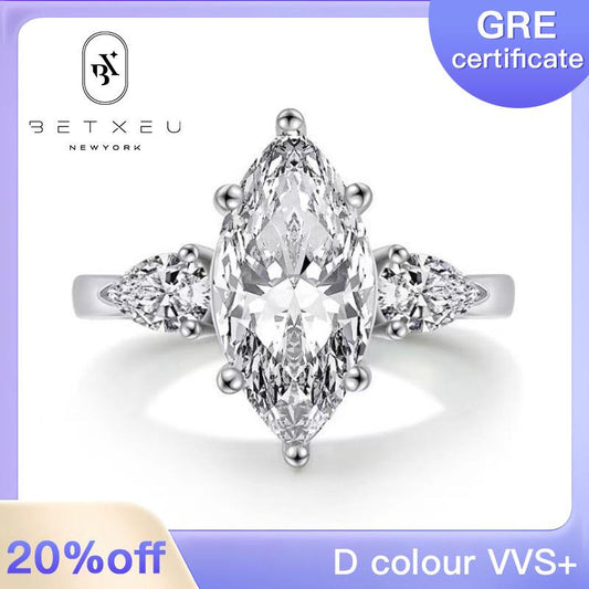 69[BETXUE A07 ] HALO-S925 sterling Silver 3CT Moissanite Ring