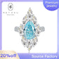 76【BETXEU】2023 New 925 Silver 4 Carat Pear-Shaped Teardrop 8*12 Aquamarine High Carbon Ring