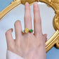 204 [BETXEU ] New Yellow Diamond Contrast Green Heart Shape Ring