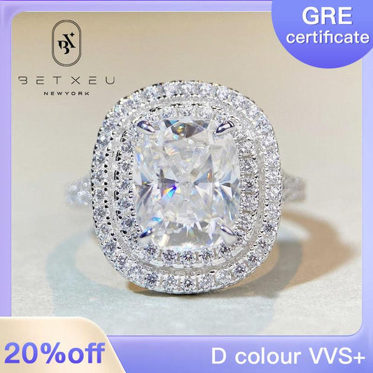 114【BETXEU】S925 Silver Moissanite Fancy Cut Square Cushion 4 Carats