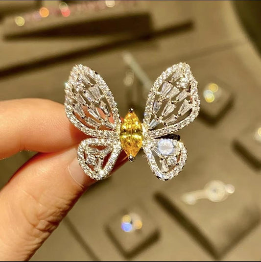 319【BETXEU】S925 Silver Butterfly Natural Stone Ring