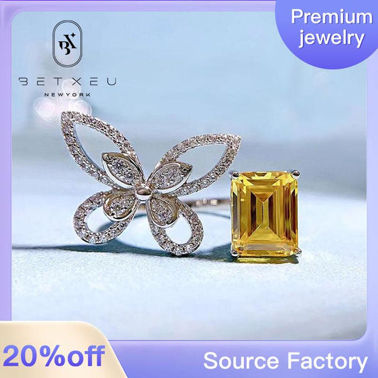 178【BETXEU】S925 high carbon butterfly ring adjustable