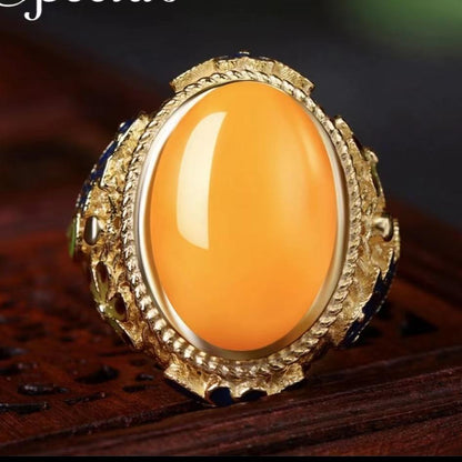 273【BETXEU】S925 Natural handmade beeswax Yellow ring