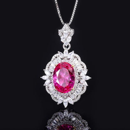 191【BETXEU】S925 Rose red ring /necklace set Wedding