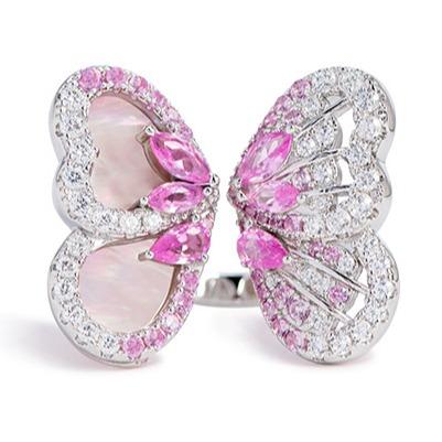 194【B194【 ETXEU】 New Red Powder Butterfly Ring S925 Silver Plated Gold Elegant High-end  Flexible Opening Ring