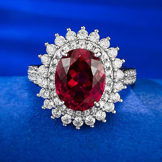 309[BETXUE]S925 Silver Pigeon Blood Red Ring with Cluster Setting