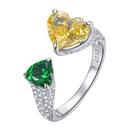 204 [BETXEU ] New Yellow Diamond Contrast Green Heart Shape Ring