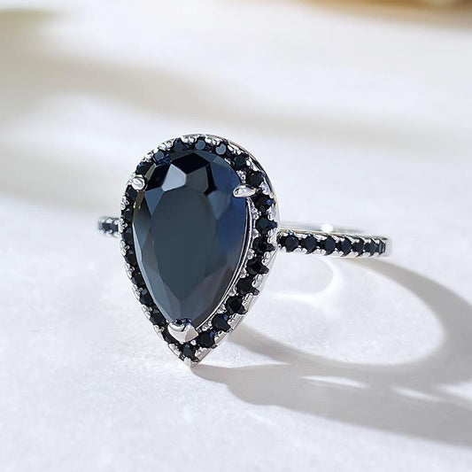 461【BETXEU】Eye of the Storm S925 black pear shape Ring