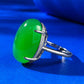 375【BETXEU] High Ice Green Jadeite Elegant Style Large Oval 15*20mm Agate S925 Ring