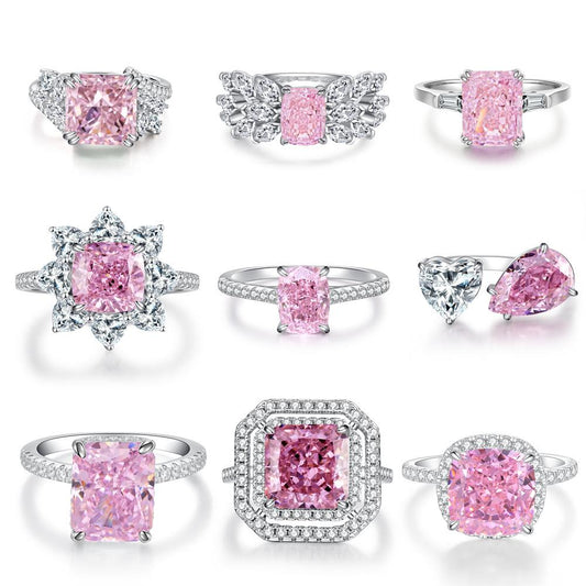 09 [BETXEU JEWELRY]  Pink S925 8A High carbon Ring collection