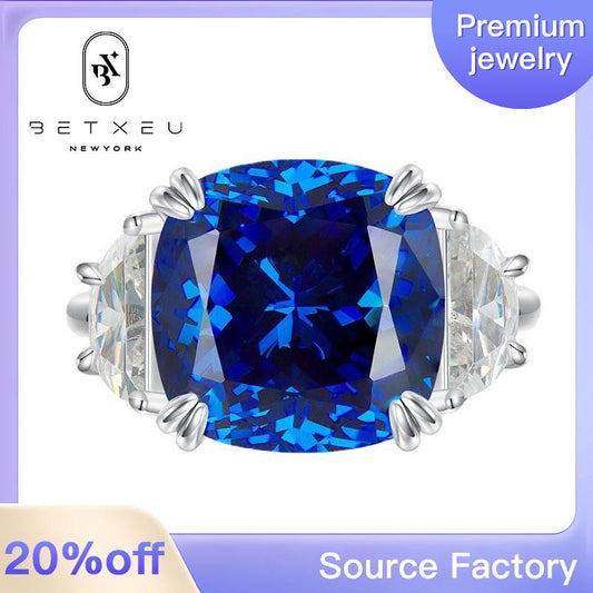 189【BETXEU】S925 Royal Blue ring high carbon