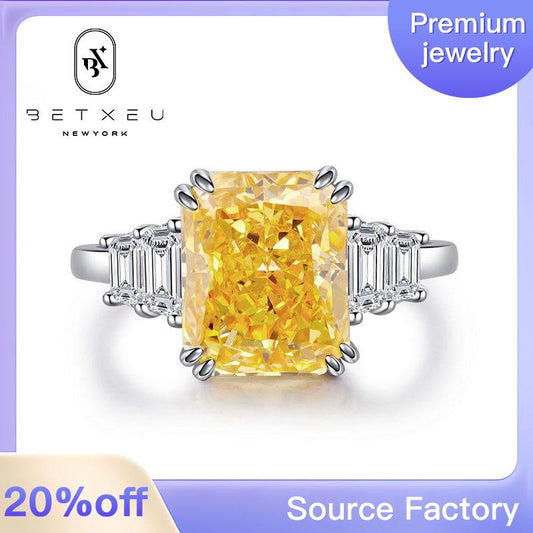 109【BETXEU】S925 Radin Cut Ring 8A High Carbon Ice Flower Cut Ring