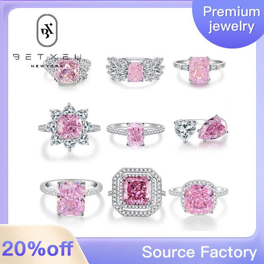 09 [BETXEU JEWELRY]  Pink S925 8A High carbon Ring collection