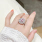 310[BETXUE]S925 Silver Imitation Fireworks Paparacha Oval Pink Ring for Women