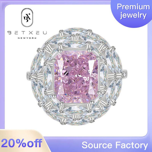 313 【BETXEU】High-Quality Pink Blossom Lab-Grown stone S925 Silver Ring