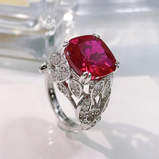 464【BETXEU】Royal Rose Red Square S925 Ring