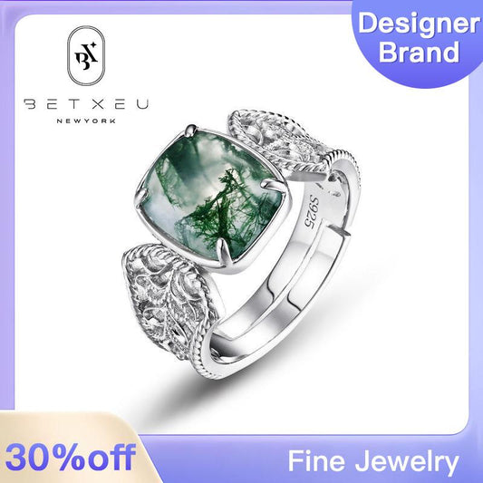 243 [BETXEU] new S925 silver green moss open agate ring