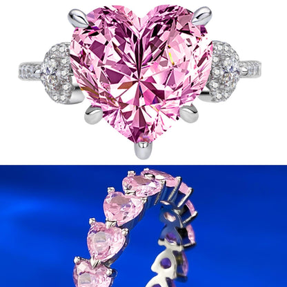 78【BETXEU】Bestseller Heart-Shaped 12*12mm Pink 925 Silver High Carbon Ring