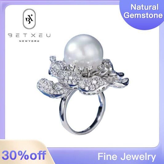 240 [BETXEU] 925 Peony flower freshwater pearl ring