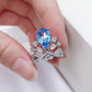 77【BETXEU】 2023 New Crown Ring 8*12 Aquamarine Cubic Zirconia Ring