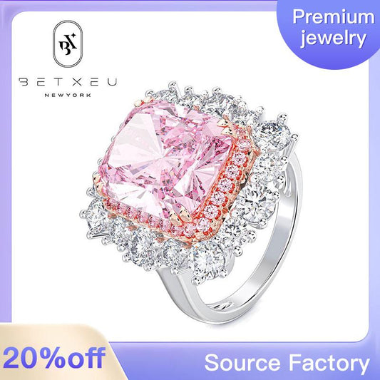 74【BETXEU】2023 New 925 Silver 4 Carat Rectangular Fancy Yellow Ice Flower Cut 8*10 High Carbon ring