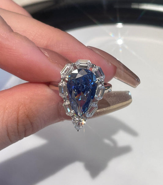 255 [BETXEU]  Eye of the Alps S925 Pear Shape blue ring /earring