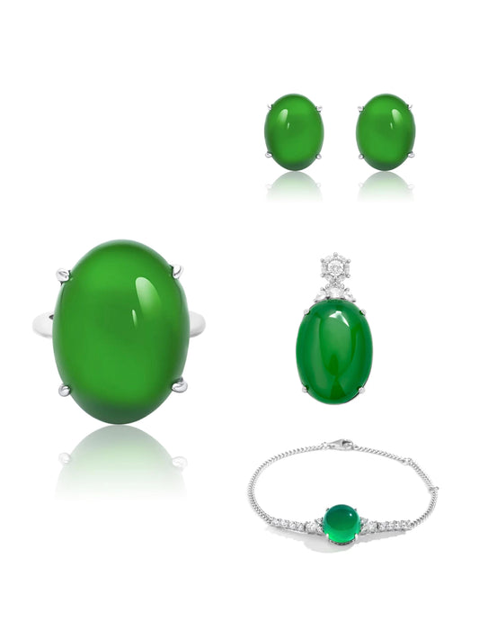 440 【BETXEU】Jade Harmony High-Grade Gemstone Sterling Silver Set