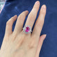 190【BETXEU】S925 Elegant pink flower ring high carbon