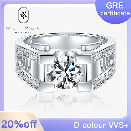 83【BETXEU】Ring for Men 1 CT-2 CT Moissanite Precision-Crafted 925 Silver