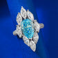 76【BETXEU】2023 New 925 Silver 4 Carat Pear-Shaped Teardrop 8*12 Aquamarine High Carbon Ring