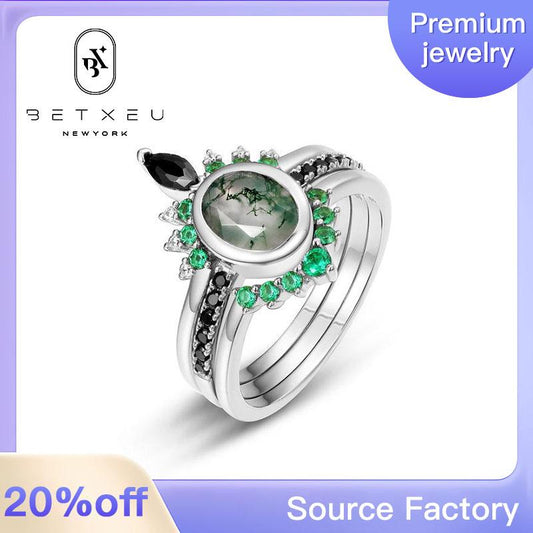 218[BETXEU ]S925 Silver Green Moss Ring