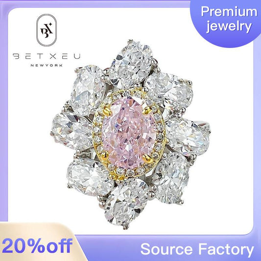 188【BETXEU】S925 pink flower ring high carbon