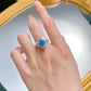 184【BETXEU】S925 Sea blue square ring high carbon