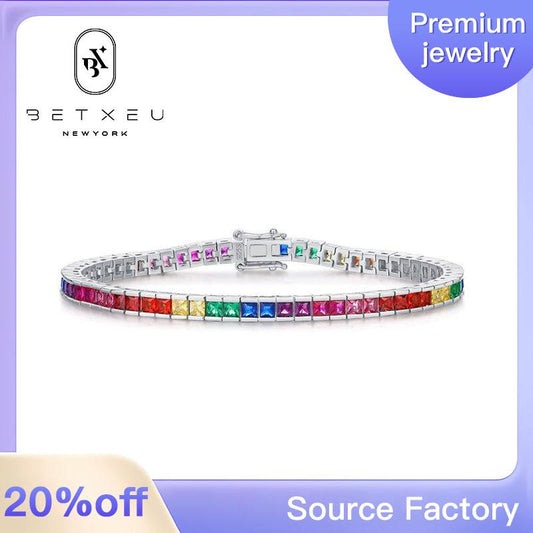 221 [BETXEU ] New S925 Silver Rainbow High Carbon Bracelet