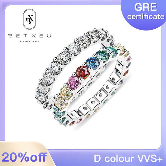 237 [BETXEU] Rainbow D Color Round Cut Moissanite 925 Silver Ring