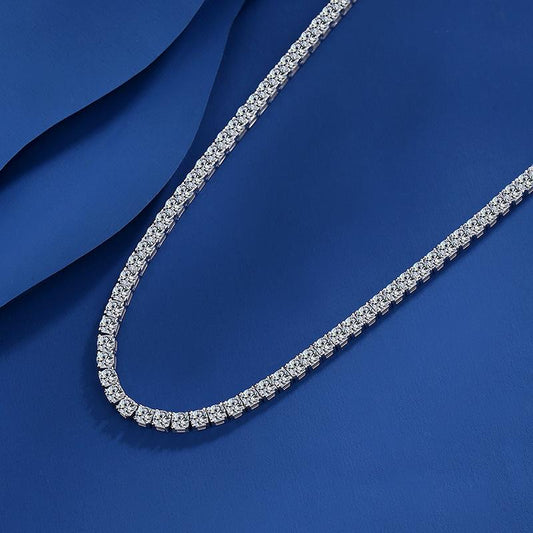 292 [BETXUE]S925 Silver Moissanite Tennis Necklace, Classic Single Row with Four-Prong Setting