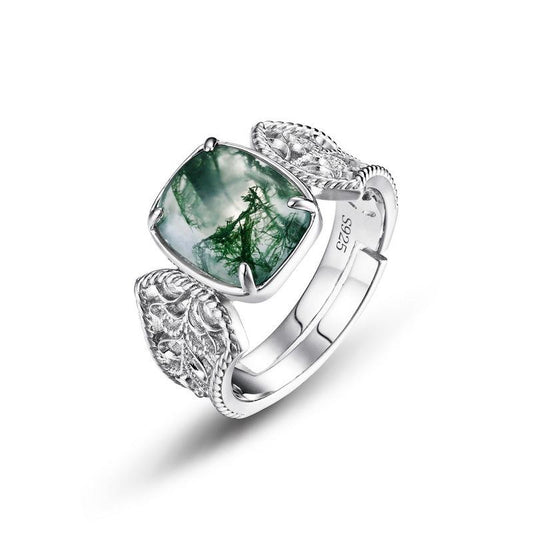 243 [BETXEU] new S925 silver green moss open agate ring