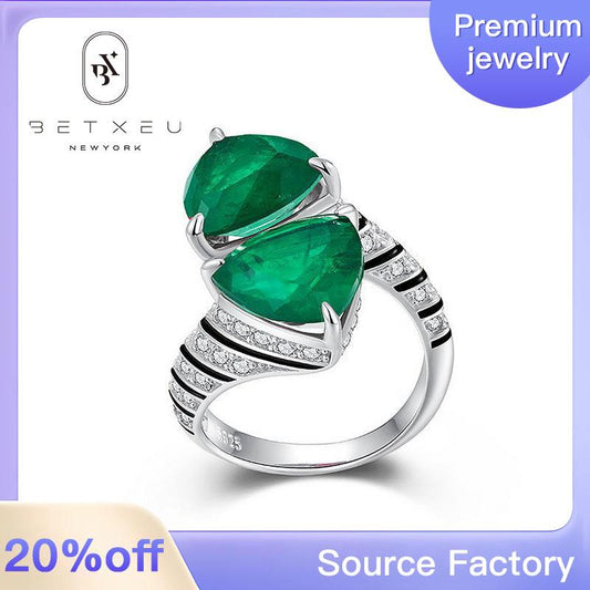 167【BETXEU】S925 triangle green ring adjustable