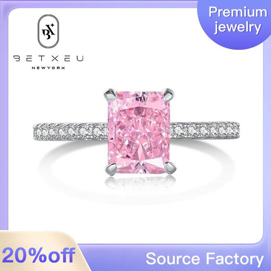 10 [BETXEU JEWELRY W]  Pink S925 8A High carbon Ring collection