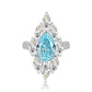 76【BETXEU】2023 New 925 Silver 4 Carat Pear-Shaped Teardrop 8*12 Aquamarine High Carbon Ring