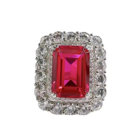 【BETXEU Jewelry】S925 Pigeon Blood Red Square Shape Ring