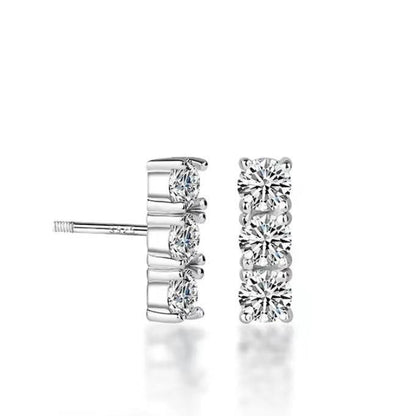 279[BETXEU JEWELRY] 3-stone Moissanite Earring with Screw Back