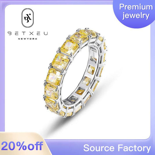 220 [BETXEU ]S925 silver fat square goose yellow high carbon ring