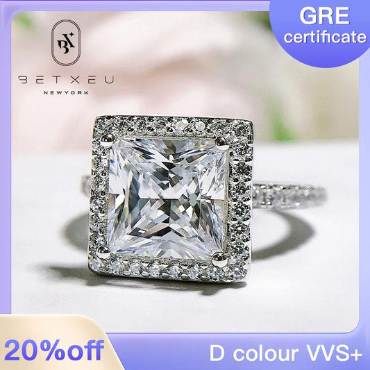 46[BETXUE A13]  Princess cutting S925 Silver 3CT moissanite Ring