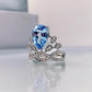 77【BETXEU】 2023 New Crown Ring 8*12 Aquamarine Cubic Zirconia Ring