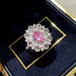 310[BETXUE]S925 Silver Imitation Fireworks Paparacha Oval Pink Ring for Women