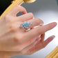 76【BETXEU】2023 New 925 Silver 4 Carat Pear-Shaped Teardrop 8*12 Aquamarine High Carbon Ring