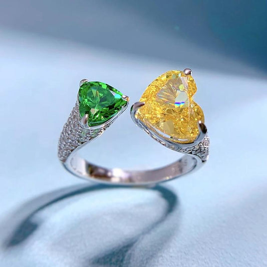 204 [BETXEU ] New Yellow Diamond Contrast Green Heart Shape Ring