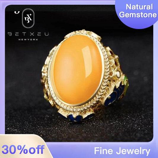 273【BETXEU】S925 Natural handmade beeswax Yellow ring